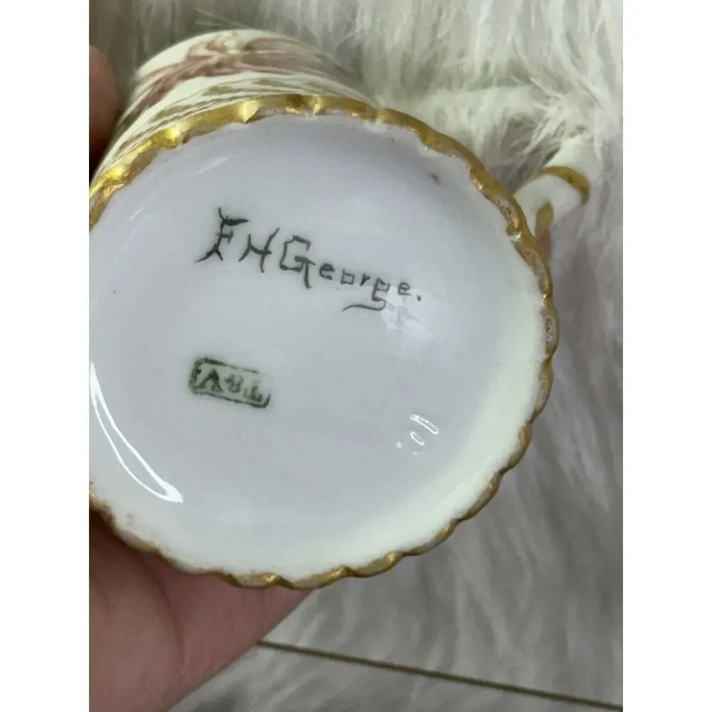 Antique 1900-1920s T&V Limoges France Pitcher Cream Milk Syrup F H George Signed